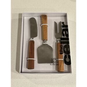 NIB Macy’s The Cellar Cheese Knife Set of 3 Natural Wood & Stainless Steel NEW